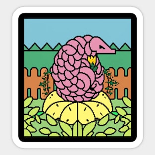 AI Generated Pixel art Pangolin on round flower Sticker